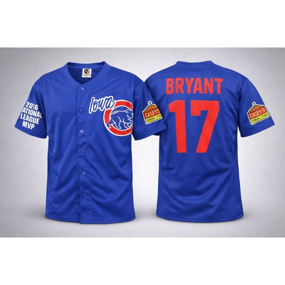 Kris Bryant #17 Iowa Cubs Jersey 2016 NL MVP Casey's Patch Size XL